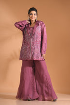 Morchari 3Pc Palazzo Set With Hand Embroidery - Purple