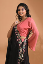 Morchari Crop Top With Dupatta Hand Embroidery - Peach
