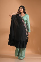 Morchari Crop Top With Dupatta Hand Embroidery - Green