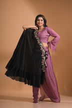 Morchari Crop Top With Dupatta Hand Embroidery - Green
