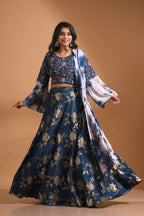 Morchari Crop Top With Tie & Dye Dupatta Hand Embroidery - Blue