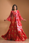 Morchari Crop Top With Tie & Dye Dupatta Hand Embroidery - Red
