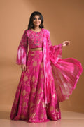 Morchari Crop Top With Tie & Dye Dupatta Hand Embroidery - Pink