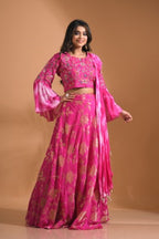 Morchari Crop Top With Tie & Dye Dupatta Hand Embroidery - Pink