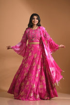 Morchari Crop Top With Tie & Dye Dupatta Hand Embroidery - Pink