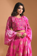 Morchari Crop Top With Tie & Dye Dupatta Hand Embroidery - Pink