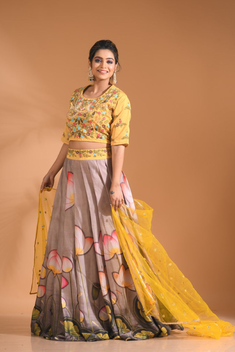 Morchari Crop Top With Net Dupatta - Multicolour