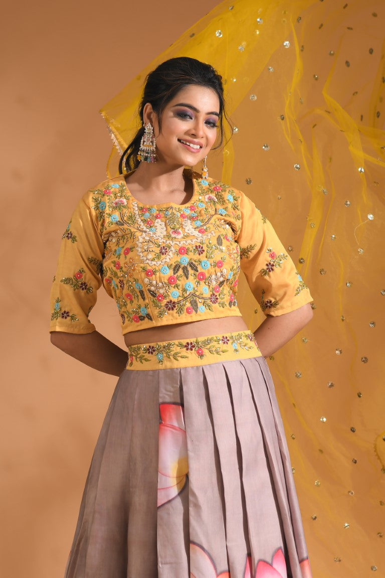 Morchari Crop Top With Net Dupatta - Multicolour