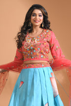 Morchari Crop Top With Net Dupatta - Multicolour