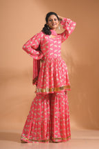 Morchari Sharara Top Set With Dupatta - Red - Distacart