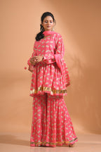 Morchari Sharara Top Set With Dupatta - Red - Distacart