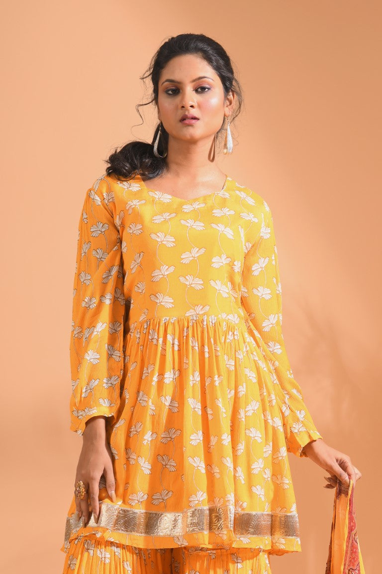 Morchari Sharara Top Set With Dupatta - Yellow - Distacart