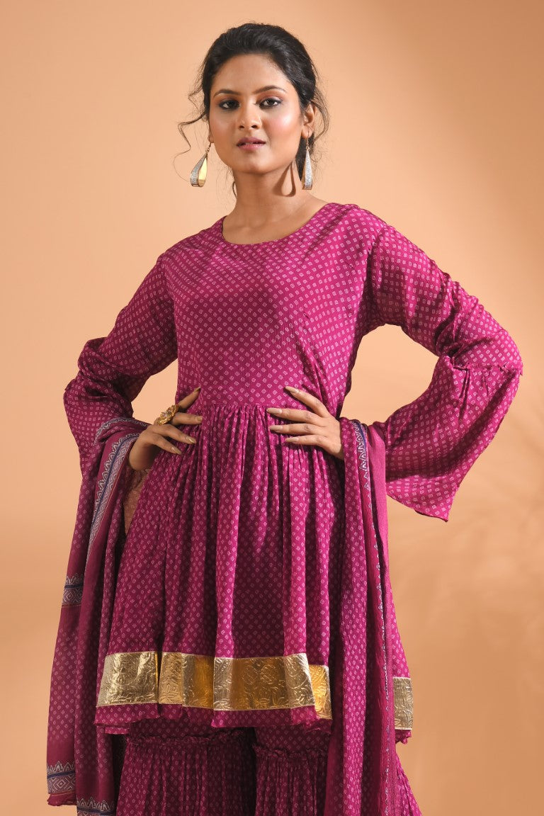 Morchari Sharara Top Set With Dupatta - Purple - Distacart
