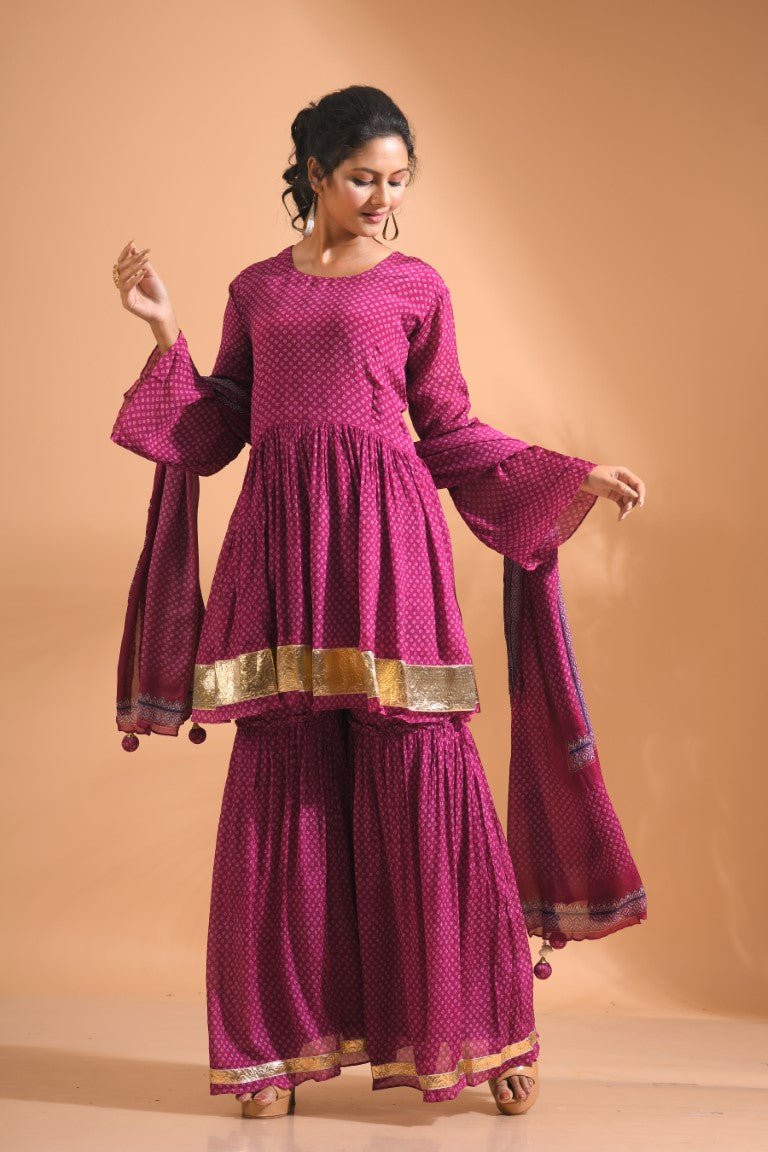 Morchari Sharara Top Set With Dupatta - Purple - Distacart