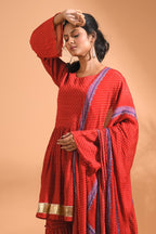 Morchari Sharara Top Set With Dupatta - Red - Distacart