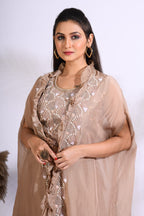 Morchari Top Palazzo With Jacket With Hand Embroidery - Brown
