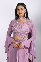Morchari Crop Top With Dupatta With Hand Embroidery - Purple