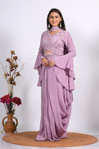 Morchari Crop Top With Dupatta With Hand Embroidery - Purple