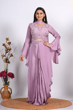 Morchari Crop Top With Dupatta With Hand Embroidery - Purple
