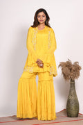 Morchari Jacket With Sharara Set With Hand Embroidery - Yellow - Distacart