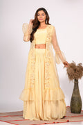 Morchari Crop Top With Jacket With Hand Embroidery - Yellow