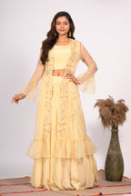 Morchari Crop Top With Jacket With Hand Embroidery - Yellow
