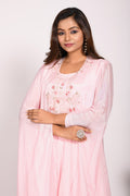 Morchari Crop Top With Long Jacket With Hand Embroidery - Pink