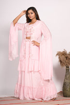 Morchari Crop Top With Long Jacket With Hand Embroidery - Pink