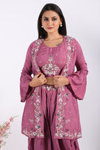 Morchari Crop Top With Jacket With Hand Embroidery - Purple