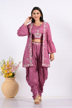 Morchari Crop Top With Jacket With Hand Embroidery - Purple