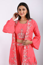 Morchari Crop Top With Jacket With Hand Embroidery - Pink