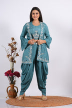 Morchari Crop Top With Jacket With Hand Embroidery - Blue