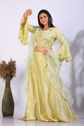 Morchari Crop Top With Hand Embroidery With Frill Dupatta - Fluorescent Green