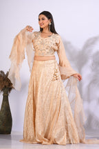 Morchari Crop Top With Hand Embroidery With Frill Dupatta - Yellow