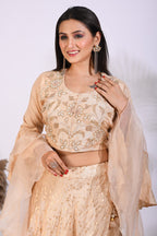 Morchari Crop Top With Hand Embroidery With Frill Dupatta - Yellow
