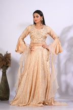 Morchari Crop Top With Hand Embroidery With Frill Dupatta - Yellow