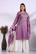Morchari Palazzo With Long Pant & Dupatta With Hand Embroidery - Purple