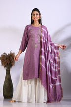 Morchari Palazzo With Long Pant & Dupatta With Hand Embroidery - Purple