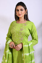 Morchari Palazzo With Long Pant & Dupatta With Hand Embroidery - Green