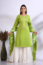 Morchari Palazzo With Long Pant & Dupatta With Hand Embroidery - Green