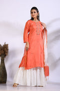 Morchari Palazzo With Long Pant & Dupatta With Hand Embroidery - Peach