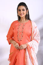 Morchari Palazzo With Long Pant & Dupatta With Hand Embroidery - Peach