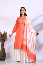 Morchari Palazzo With Long Pant & Dupatta With Hand Embroidery - Peach