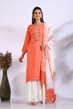 Morchari Palazzo With Long Pant & Dupatta With Hand Embroidery - Peach