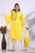 Morchari Palazzo With Long Pant & Dupatta With Hand Embroidery - Yellow