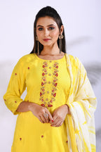 Morchari Palazzo With Long Pant & Dupatta With Hand Embroidery - Yellow