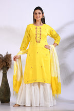Morchari Palazzo With Long Pant & Dupatta With Hand Embroidery - Yellow