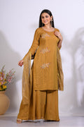 Morchari Palazzo With Long Pant & Dupatta With Hand Embroidery - Mehadi