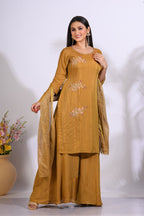Morchari Palazzo With Long Pant & Dupatta With Hand Embroidery - Mehadi