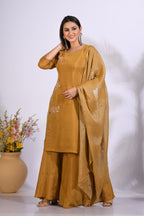 Morchari Palazzo With Long Pant & Dupatta With Hand Embroidery - Mehadi
